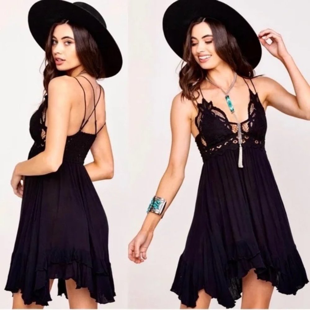 MUST GO❗️ NWT Free People FP One Adella Boho Slip Dress Black